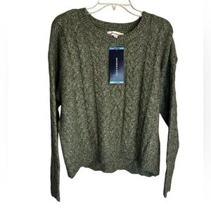 Lucky Brand Olive Green Cable Knit Crew Sweater